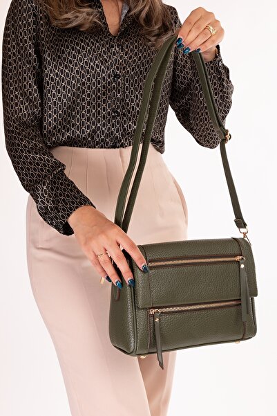 Gondol Women's Double Compartment Hand and Shoulder Bag Ald.80741 Khaki