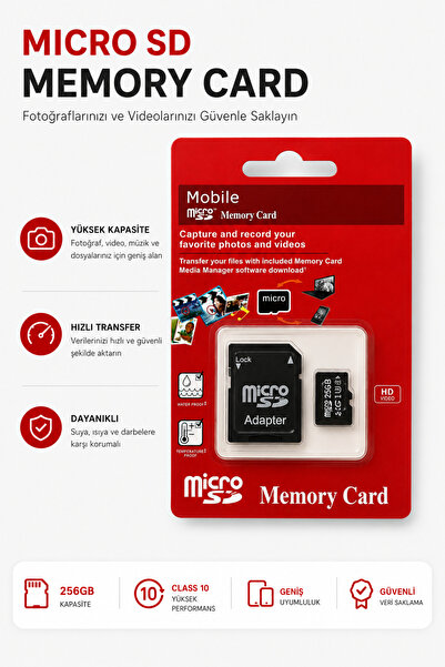 WOTOBEUS Micro SD Hafıza Kartı 64 -128 - 256 GB Class 10 4K UHD Uyumlu microS...