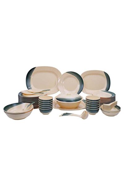 ROYALFORD 64 Pcs Melamine Dinner Set – Eco Friendly, Beige & Green