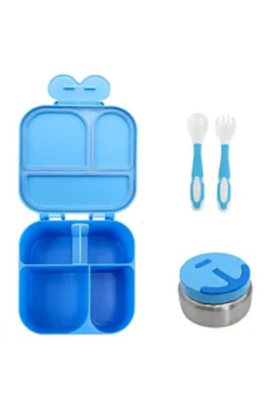 Bonfino 3-Compartment Bento Lunchbox with Insulated Jar + Fork + Spoon Set, A...