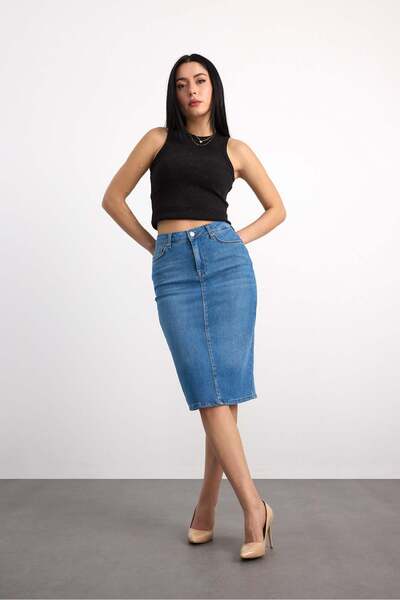Vigoss Jeans 50286 73604 Women's Regular Fit Midi Denim Skirt 50286-73604