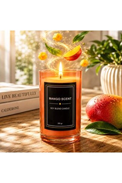 Jumbo Lumânare albă parfumată cu mango în recipient Ø8 x 10.5 cm