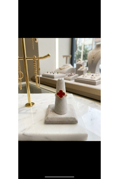 Hiis Store Gold Çelik Mineli Yonca Model Kararmaz Yüzük