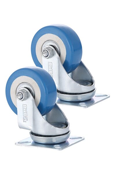 Lawazim BMB 2-Piece 50mm Blue PVC Ball Bearing Swivel Casters Plate Mount 60k...