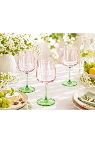 SHOPIENS Set de 4 pahare cu picior subțire, din sticlă verde-violet, 475 ml, ...