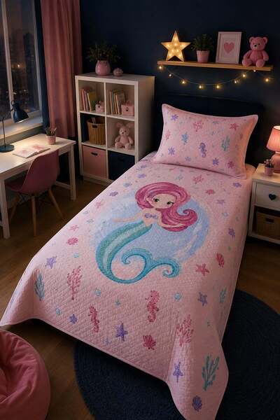 Evdek Bebek ve Çocuk Odası Mermaid Pearl – İnci Deniz Kızı Tek Kişilik Pike T...