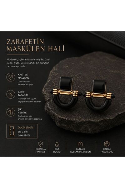 Up Atelier Gold Detailed Mask of Elegance Maskuline Aspect Black Earrings