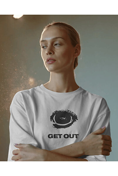 buzagi tasarım ürünleri Get Out Unisex White Oversize T-Shirt
