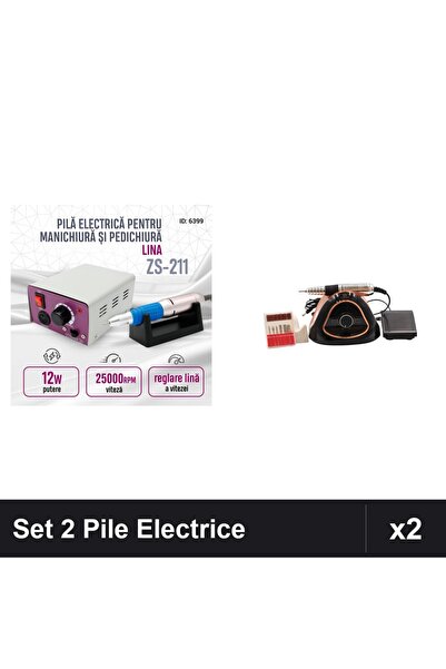 NAİLS Set 2 Pile Electrice Profesionale Manichiură Pedichiură ZS-211 12W 2500...
