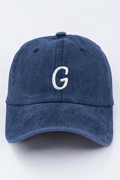 ŞapkaMania Letter g Navy Blue Embroidered Washable Vintage Unisex Hat
