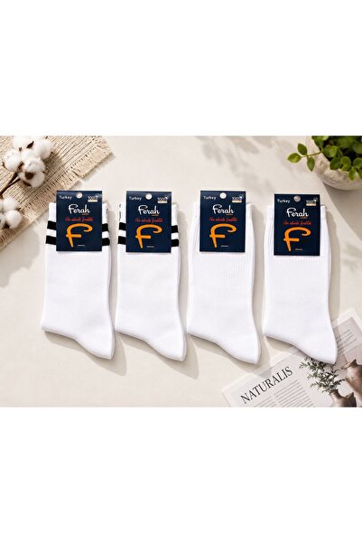 Ferah Unisex White Tennis Socks Set of 4 Cotton Daily Sports Socks Diamond Mo...