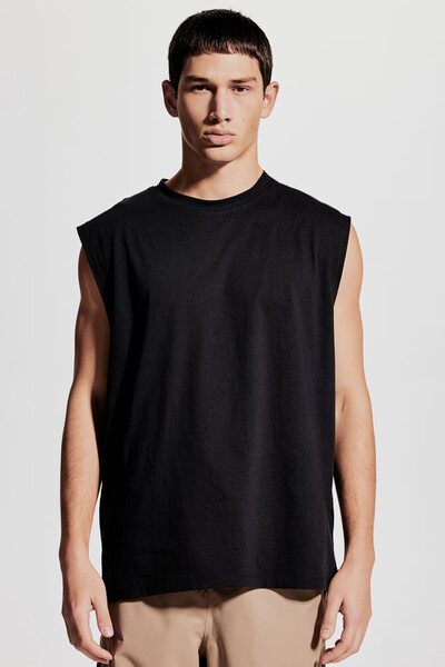 ROCKANDROLL Tricou oversize negru cu mânecă dreaptă / fără mâneci
