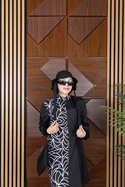 GAVLİA Women's Hijab Swimsuit 5-Piece Set with Half-Cover Zipper.
