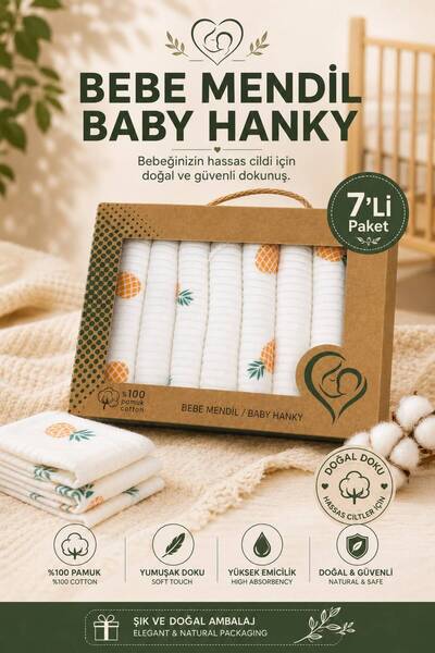 toyis baby Bebek 7 Li Mendil, Bebek Ağız Mendili %100 Pamuk