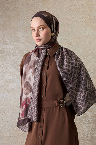 SilkTouch Bitter Brown Misty Garden Patterned Double-Sided Organic Shawl