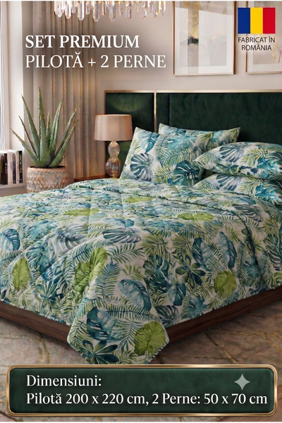 NufJoy Set Pilota matlasata pat dublu 200x220 cm + 2 perne 50x70 cm , Hipoale...