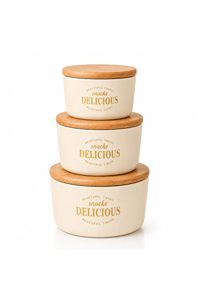 Aşkana 3-Piece Retro Design Storage Container Set with Lids, Bamboo Lid, Mica...