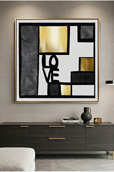 Jasmine Art Black Gold Geometric Love Islamic Wall Art | Framed Canvas Print ...