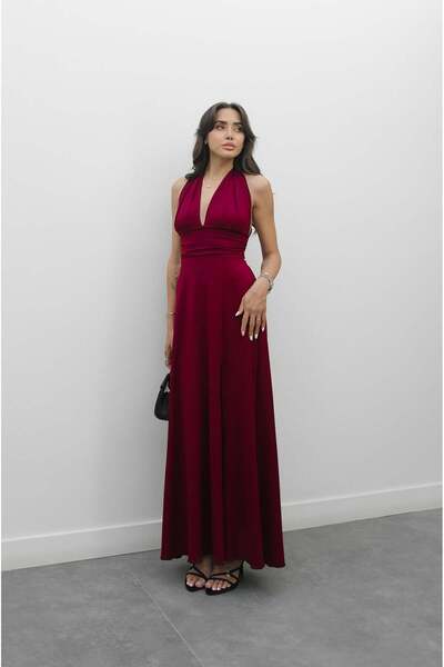 Havoş Burgundy Halter Dress