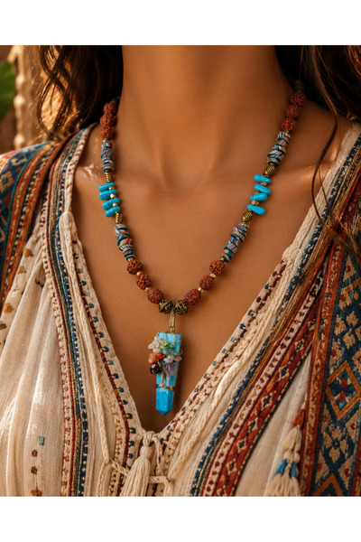 HER ŞEY NOTA www.herseynota.com Nayara Bohemian Natural Stone Necklace Handma...