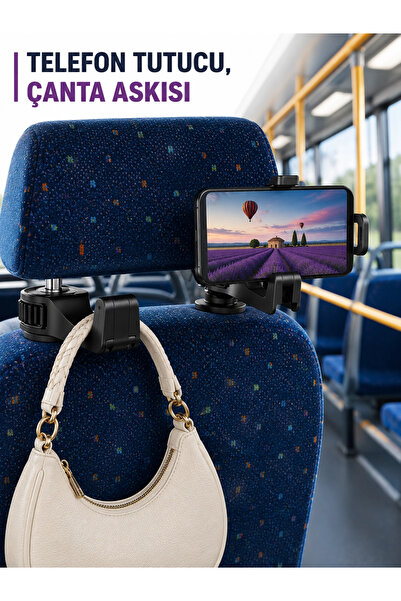 Twin Store Phone Stabilizer and Seat Back Bag Hanger