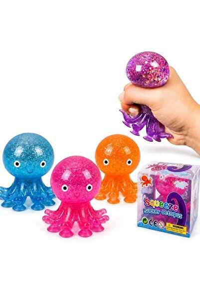 CASA JOY Jucărie caracatiță moale cu sclipici, 7,5 cm, cu ventuze, antistres,...