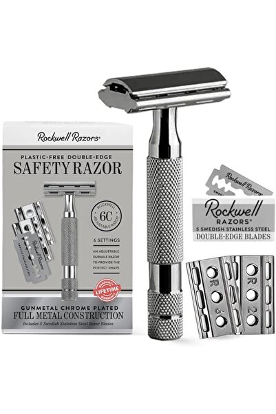ROCKWELL RAZORS 6C Dark Chrome Double Edge Safety Razor with 6 Adjustable Sha...