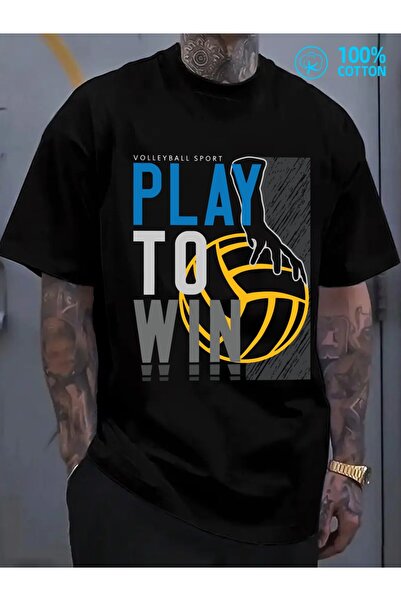 1001moda Volleyball Play Win Funny Graphic T-Shirt Men | 180G 100%, Casual Bl...