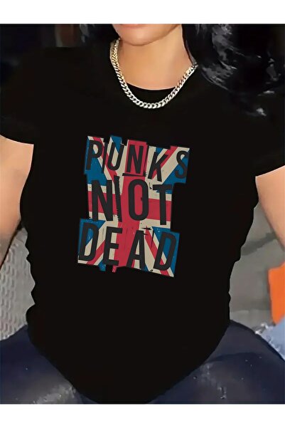 17TAKI تي شيرت بأكمام قصيرة مطبوع عليه عبارة Punk Not Dead من الألياف للارتدا...