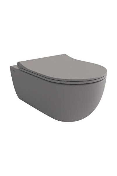 Bocchi V-TONDO RİMLESS ASMA KLOZET MAT GRİ + PURE SLİM KLOZET KAPAK MAT GRİ