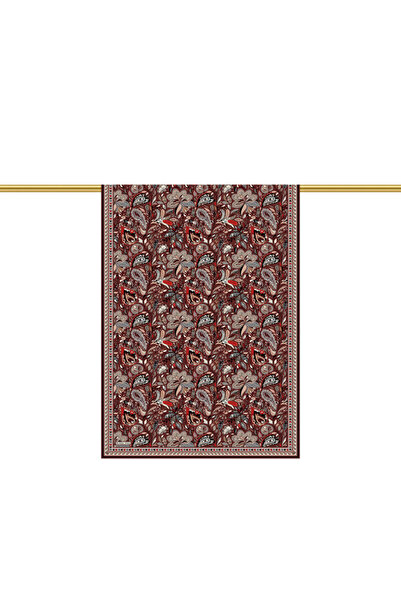 Bursa İpek Burgundy Ahenk Pattern Crepe Silk Shawl