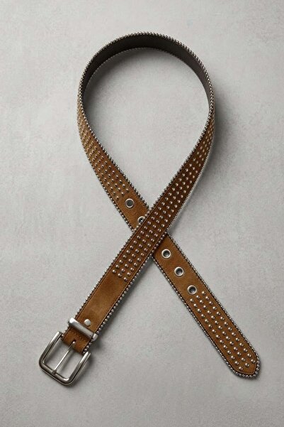 Köstebek Tile Striped Studded Gothic Y2K Leather Belt