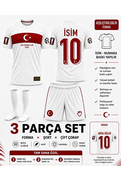 yenteks Türkiye FIFA CUB 2026 ÖZEL İSİM NUMARA BASKI YAZILIR Beyaz Çocuk Form...