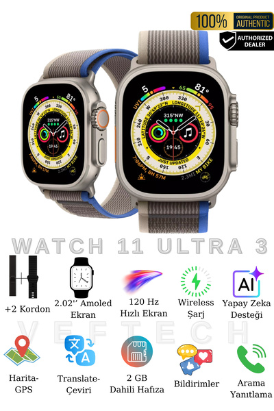 Watch11 Ultra 3 Akıllı Saat| ChatGPT|NFC|Arama-Konuşma|Spor&Sağlık Modu IOS&Android Uyumlu