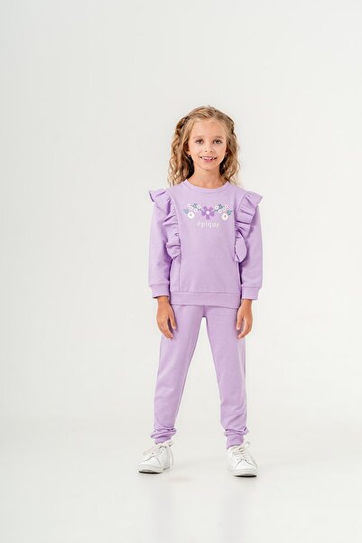 Mışıl Kids Epique Printed Ruffle Girls' Top and Bottom Tracksuit Set