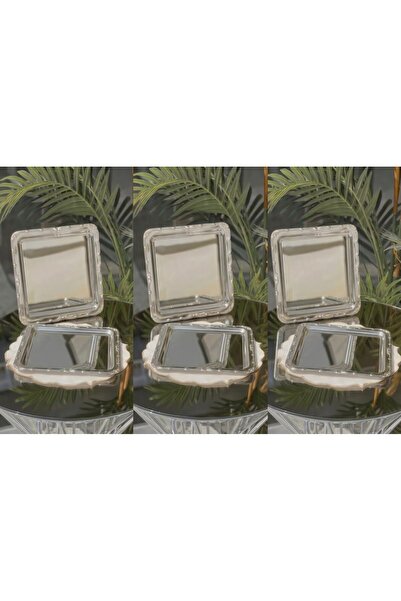 Elta Collection 6 Adet 24x24 cm Gold/Gümüş Paslanmaz Çelik Kahve Sunum Tepsis...