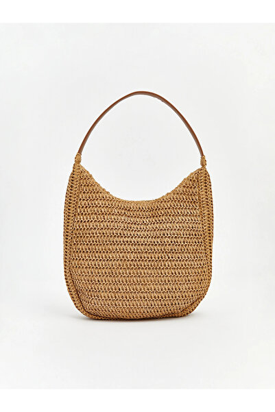 LC Waikiki LCW ACCESSORIES Γυναικεία τσάντα παραλίας με μπεζ πλεκτό σχέδιο