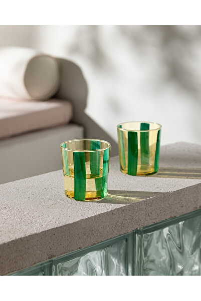 Madame Coco Pierretta-Colour Stripes Set of 4 Water Glasses - Yellow/Green - ...