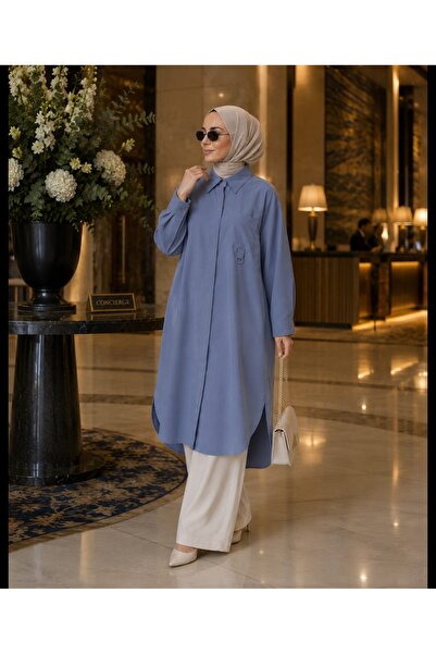 Budan Export Women's Hidden Buttoned Shirt Collar Long Loose Islamic Clothing...