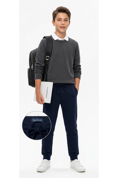 miviko Boys' School Trousers, Navy Blue, Compact Fabric, Single Bottom, Super Quality, Full Lycra, Ribbed Hem.