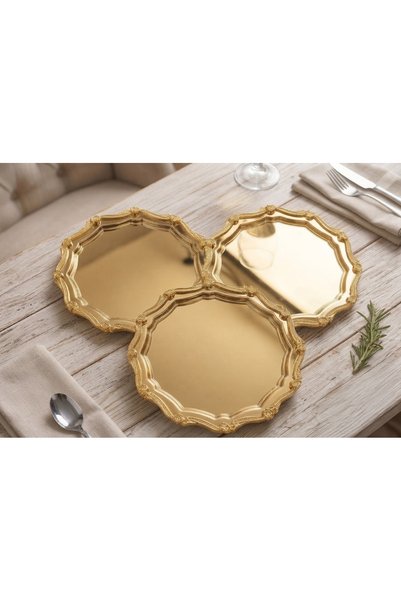 MAHUR HOME Gold Round Wavy 3 Piece Framed Coffee Presentation Tray