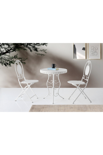 Mobilgen Ferforje Bistro Bahçe Balkon Masa Sandalye Takımı 2 Kişilik Katlanır...