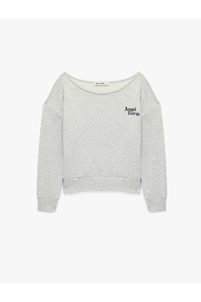 Koton Modal Blend Boat Neck Long Sleeve Sweatshirt with Angel Print on the Back