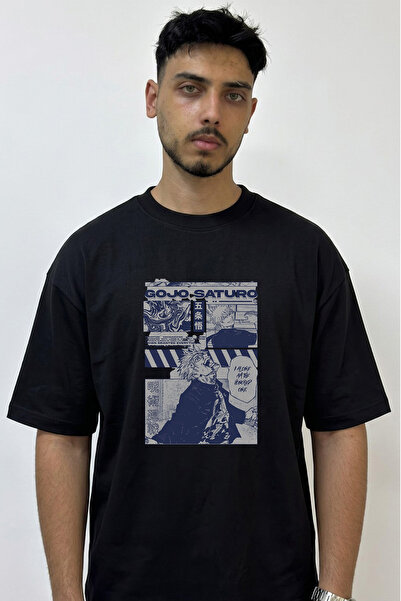 Anetos Gojo Satoru_44 Design Printed Oversize Black T-Shirt