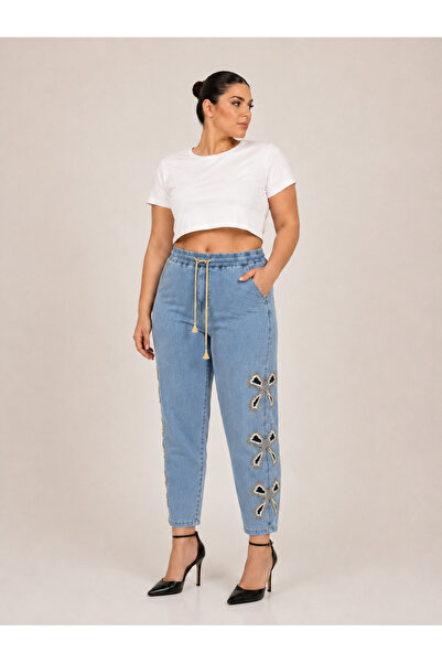 ZANESSİ FASHION Pantaloni de damă din denim Lycra cu talie înaltă, cu detaliu...