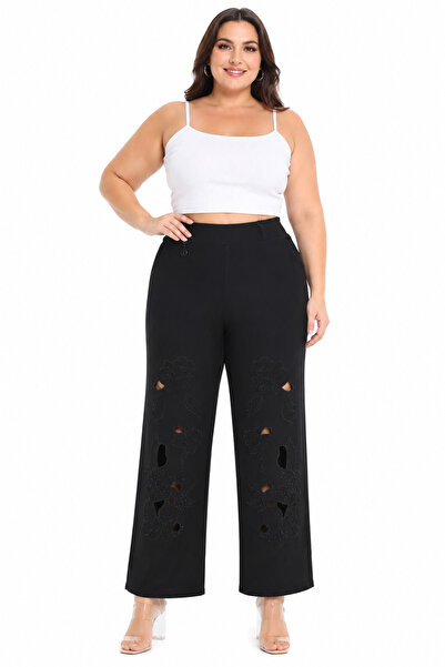 ZANESSİ FASHION Plus Size Elastic High Waist Stoned Floral Motif Patterned Wi...