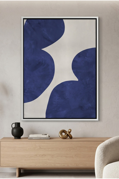 Jasmine Art Modern Blue and Beige Geometric Wall Art | Framed Canvas Print | ...