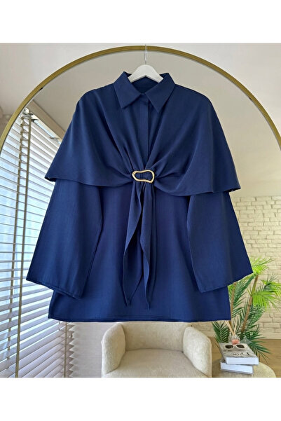 MOONSC Women's Trend Premium Cape Collar Tunic with Buckle Detail-3