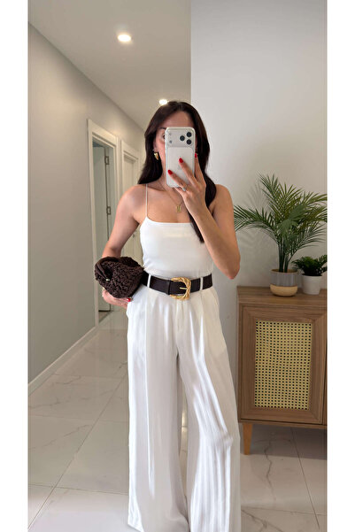 BİRCANÇİL Dowe Ecru Basic Rope Strap Tank Top