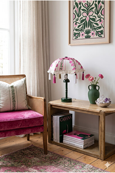 decofav Pink Garden Bohem Çiçek Desenli Pilli LED Aplik – Dekoratif Aydınlatm...